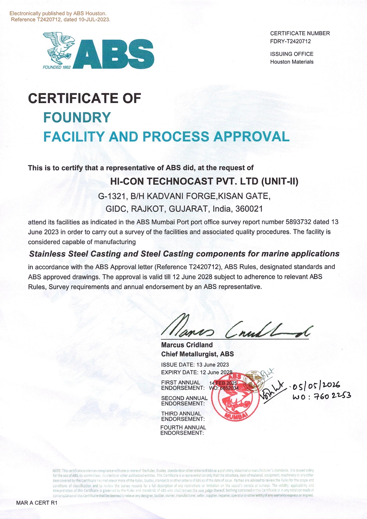 ABS certificate signed 15-May-2026